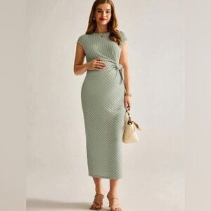 SHEIN Sage Ribbed Midi Maternity Dress
